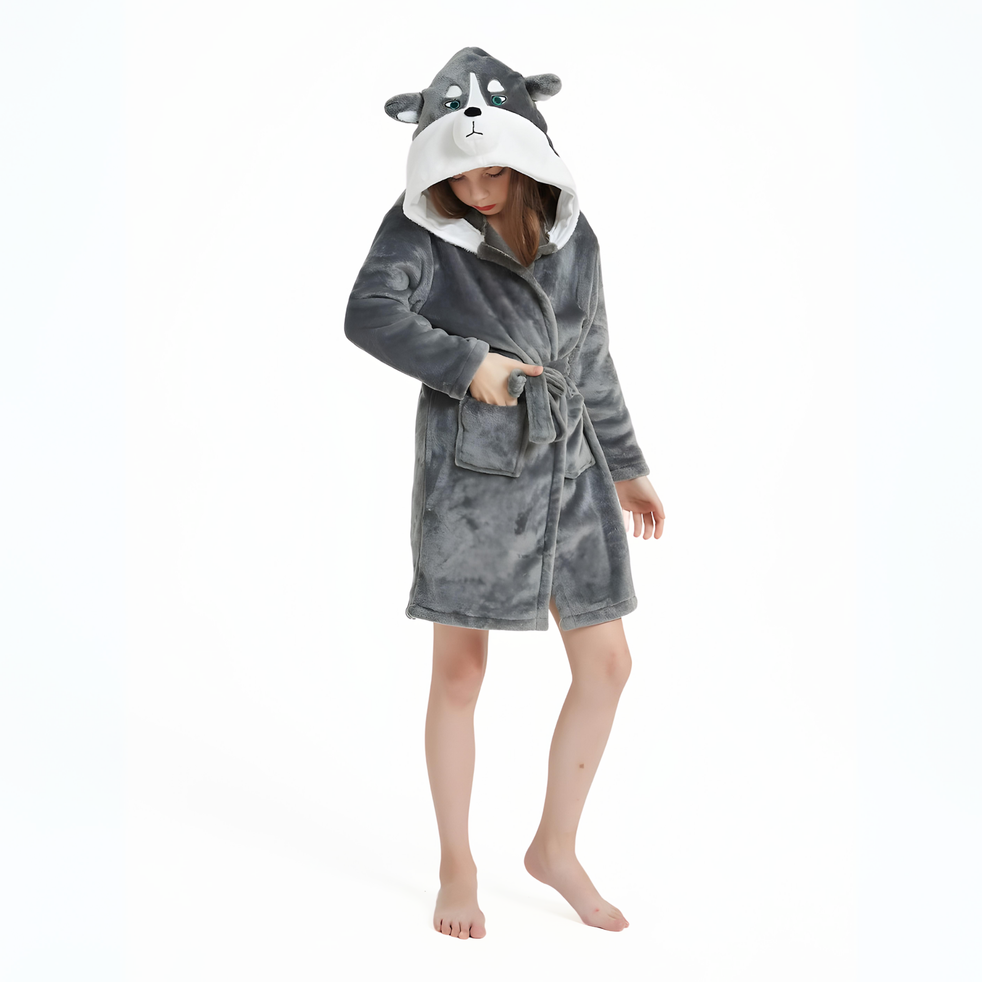 Kids Husky Dog Hooded Robe