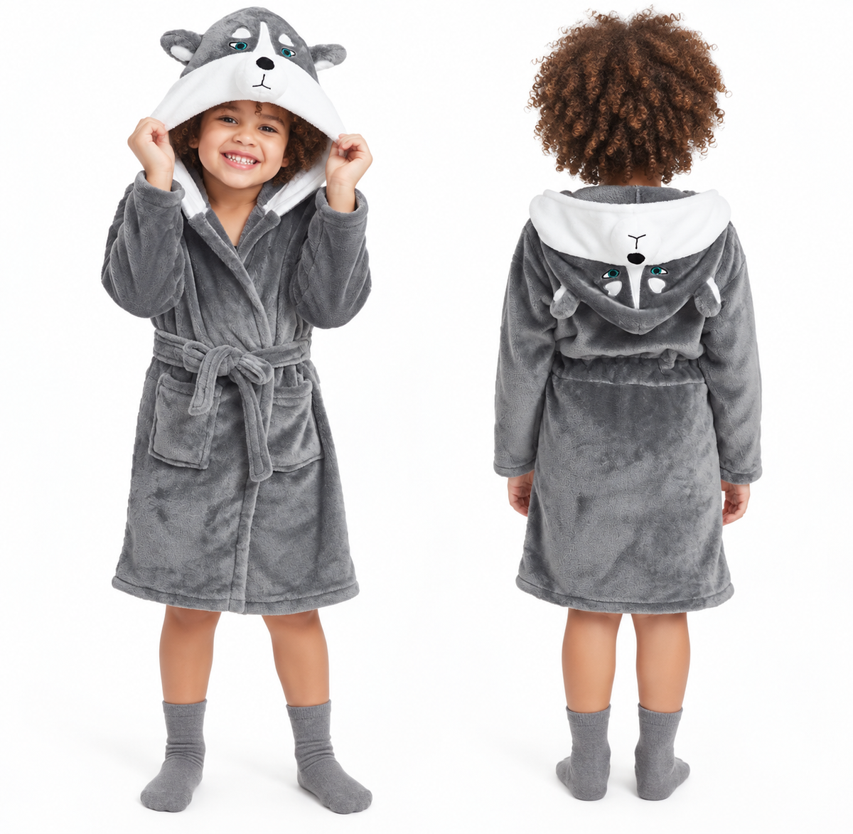 Kids Husky Dog Hooded Robe