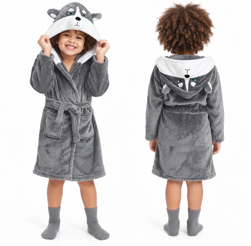Kids Husky Dog Hooded Robe
