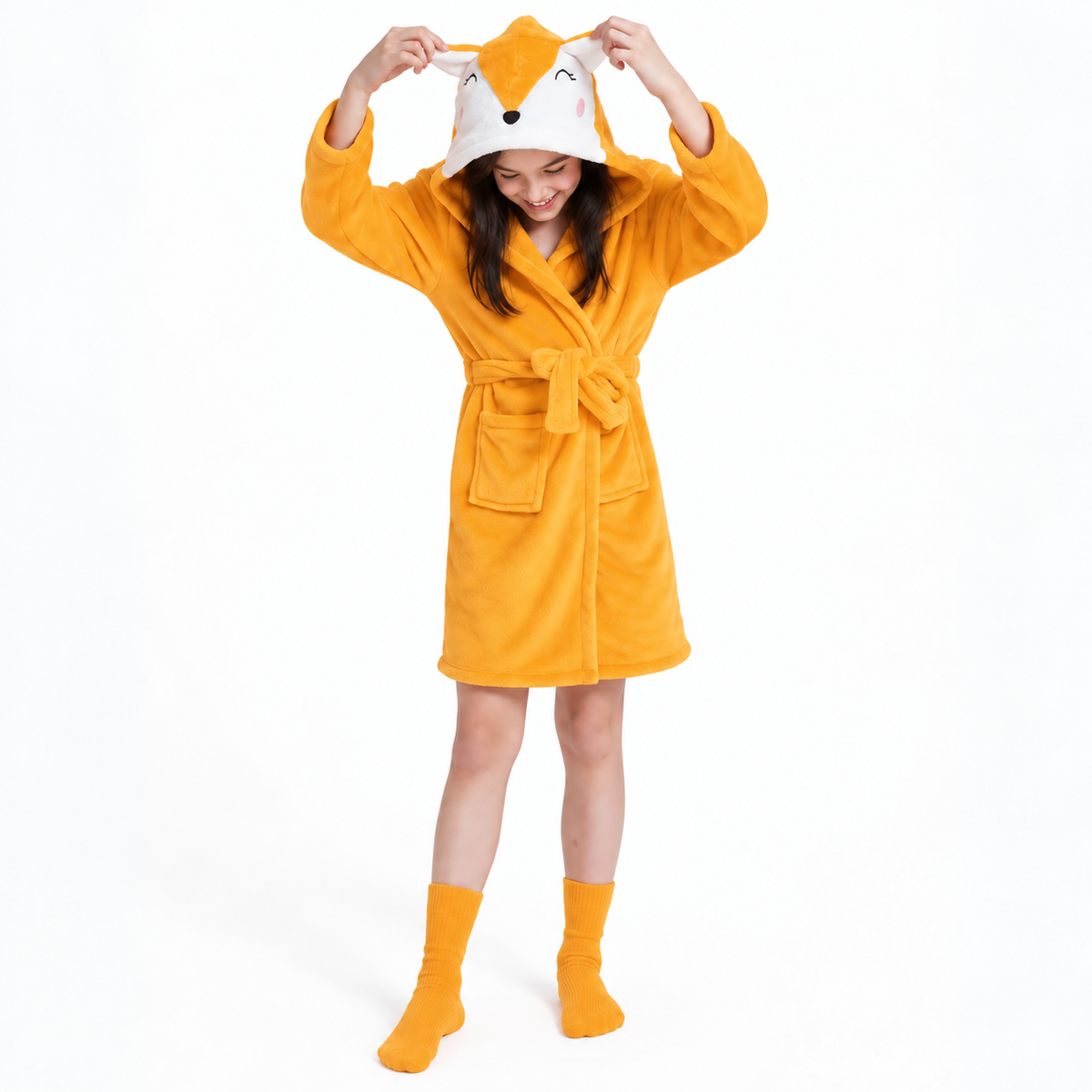 Kid Orange Fox Hooded Robe