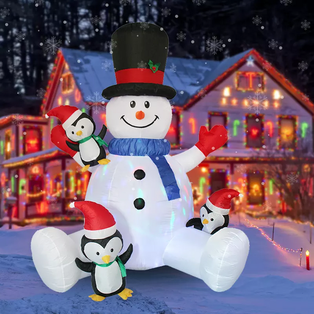 Outdoor Inflatable Snowman with Penguins