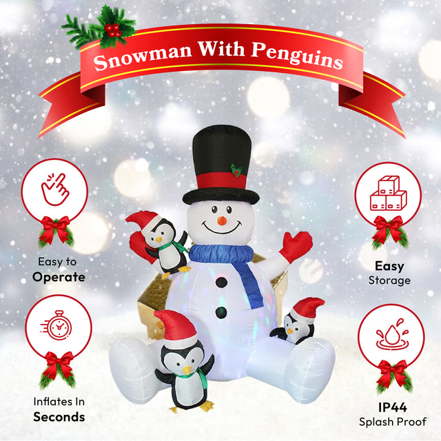 Outdoor Inflatable Snowman with Penguins