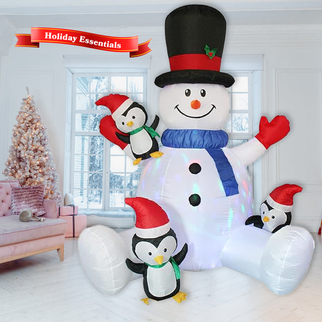 Outdoor Inflatable Snowman with Penguins