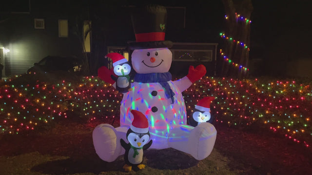 Outdoor Inflatable Snowman with Penguins